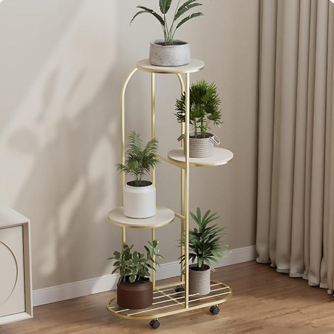 Iron Art Indoor Home Floor Standing Mobile Multi-Layer Plant Stand, Living Room Luxury Decorative Flower Rack, Simple Iron Storage Shelf, Plant Holder, Tiered Plant Stand