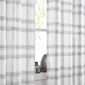 Randall White Grey Window Curtain Panel Pairs 54 Inches Long for Living Room Linen Blend Semi Sheers Grommets Top Rustic Farmhouse Style Window Treatment Drape Sets for Bedroom 54"x54"x2, Grey/White