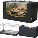 Large Reptile Enclosure Tent, 4 x 2 x 2 ft (48 x 24 x 24 Inch) Habitat with Insulated Cover & Stainless Steel Frame, Dual 4" Accessory Ports for Bearded Dragon, Lizard, Gecko & Chameleon