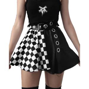 TSMNZMU Womens Punk Plaid Mini Skirts High Waist Gothic Grunge Skirt Y2K Alt Emo Checkered Skirt with Belt XXL