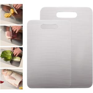 Stainless Steel Cutting Board, 2 PCS Cutting Boards for Kitchen, Stainless Non Stick Chopping Cutting Board for Meat Fruit & Vegetable (15.3 x 11, 13.4 x 9 in)