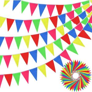 Boao 1640 ft Pennant Banner Flags Rainbow Triangle Banner Multicolor Nylon Reusable Triangle Flag Decoration for Grand Opening Outdoor Celebrations Shops Business Classroom Party