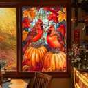 HOMETITUTE Cardinal Bird Window Film 31x47 Inch Autumn Pumpkin Window Film Leaf Stained Glass Cling for Door Mirror Privacy Dcor for Fall Thanksgiving Home Kitchen Living Room Office Windows Sticker