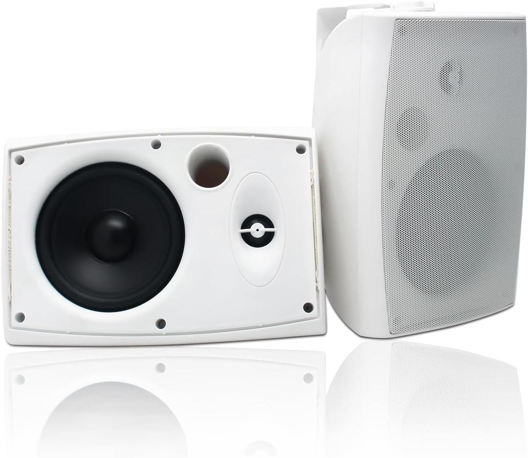 Herdio 6.5 Inches Indoor Outdoor Bluetooth Speakers Waterproof Wired 400 Watts with Powerful Bass,2 Way Wall Mount Speakers All-Weather Durability for Patio Home Deck Porch Backyard(Pair,Withe) (White)