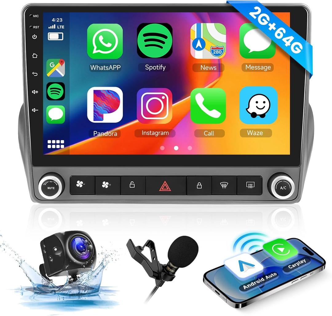 [2G+64G] Android Car Stereo for Chevrolet Camaro 2008-2015 Radio with Wireless Carplay Android Auto Mirror Link, Hodozzy 9 Inch Touch Screen Car Radio GPS,Bluetooth, WiFi, FM RDS Radio,BT/SWC/DSP