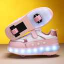 Roller Skate Shoes for Boys and Girls Kids LED Light Up Fashion Sneakers with Rechargeable and Detachable Wheels The Gift for Party Birthday Christmas Day (12 Little Kid, Pink1558)