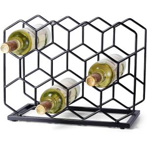 Countertop Wine Rack - 14 Bottle Freestanding Modern Gold Metal Small Wine Rack - Tabletop Wine Holder Stand for Cabinet, Pantry, Wine Bottle Storage (Black)