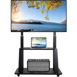 Mobile TV Stand on Wheels for 42-86 Inch Flat/Curved LED/LCD/OLED Rolling TV Cart Height Adjustable Heavy Duty Floor Portable TV Stand with Wheels with Laptop DVD Shelf Holds up to 220lbs