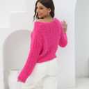 2025 Fall Cropped Sweater for Women Off The Shoulder Pullover Fluffy Knit Fashion Crop Top Holes Design (L)