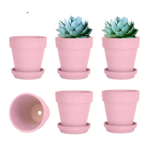 vensovo 4 Inch Small Peach Pink Terracotta Plant Pots with Saucer - 6 Pack Clay Flowerpots with Drainage, Great for Indoor Outdoor Plants, Crafts, Wedding Favor
