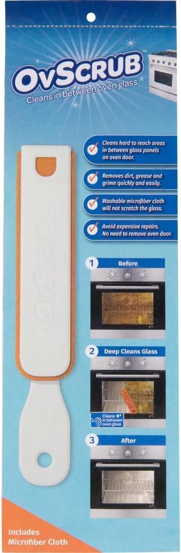 Oven Glass Cleaning Tool | Removes Dirt, Grease & Grime | Premium Microfiber Cloths | Cleans Oven Glass | Slim Foldable Handle | Works with Major Brands | Patented Design