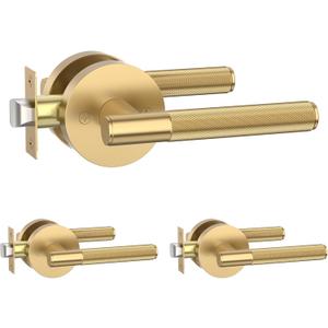 Amerdeco 3 Pack Champagne Bronze Passage Knurled Door Handles, Heavy Duty Non-Locking Door Lever for Hall, Closet, Office Area, Shopping Malls AM0016