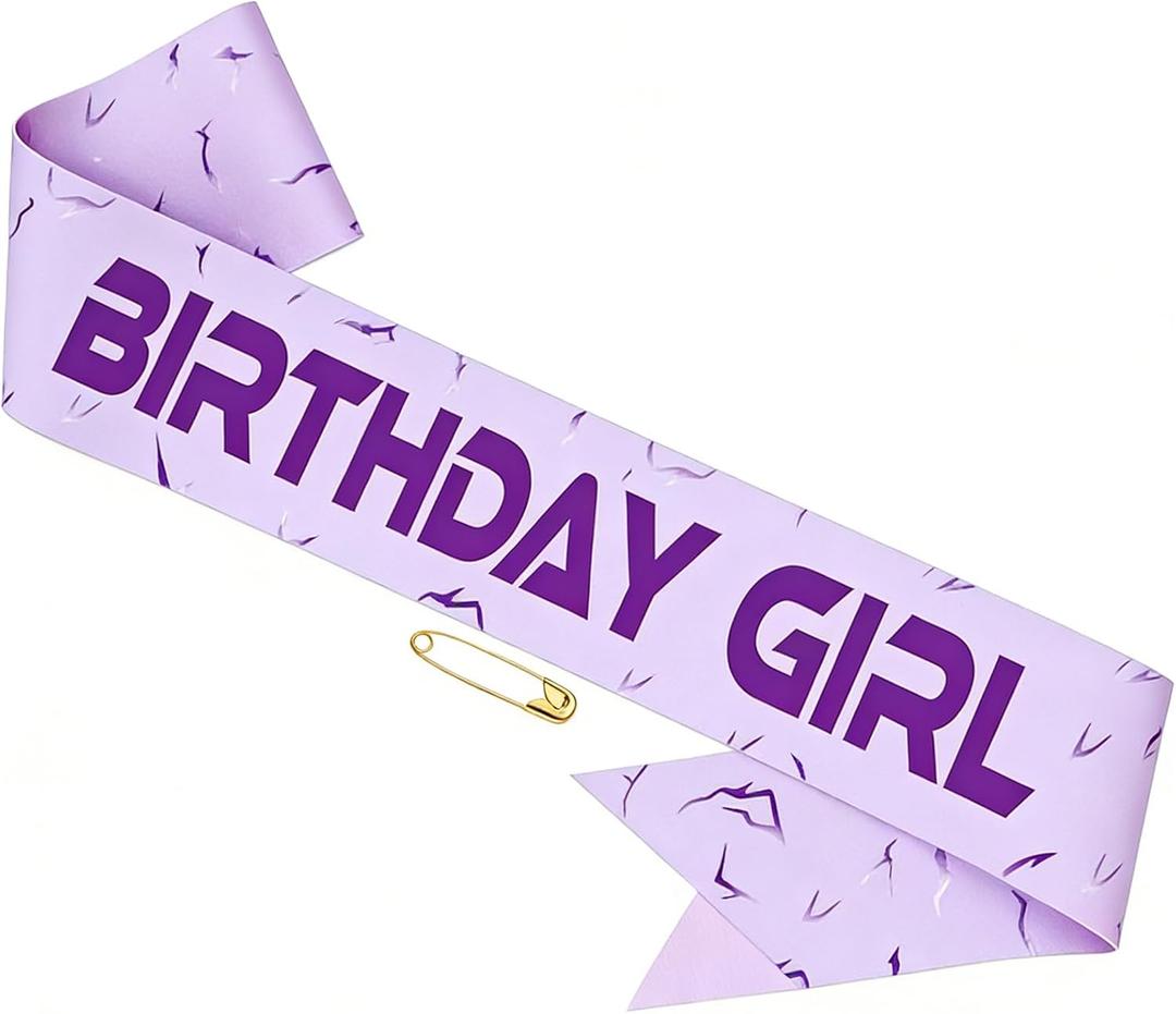 2 x Purple Kpop Birthday Girl Sash, Kpop Theme Birthday Sash with Safety Pin, Light Purple Birthday Sash for Women Girls, Birthday Party Decorations Favors for Birthday Party, Photo Booth Props, PCS 2