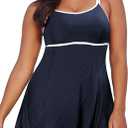 Eytino Womens Plus Size Two Piece Swimsuits Tankini Top with Swimming Bottoms Ribbed Swimwear, 1X, (Navy Blue)