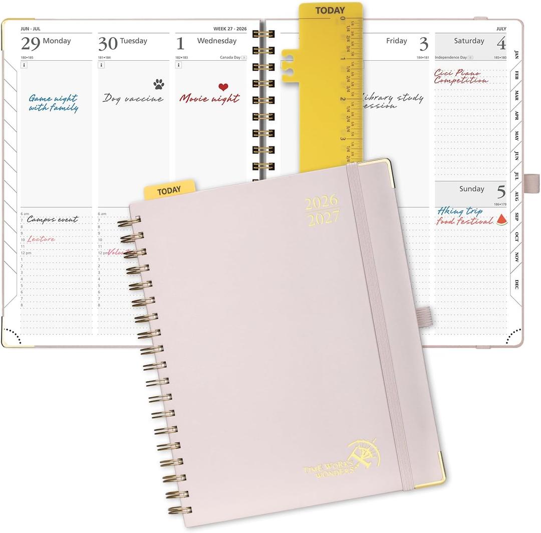 POPRUN Academic Planner 2026-2027, Weekly Planner July 2026-June 2027, 10" x 8"planner weekly and monthly with Hardcover, Tabs, Ruler, Pen Loop, Unisex appointment Book for Work, Organizing and Studying - Light Pink
