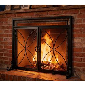Fire Beauty Fireplace Screen with Magnetic Doors,Large Metal Fire Place Screen for Home,Spark Guard,Metal Furnace Fireguards,Baby Safe Spark Guard Protector,Black