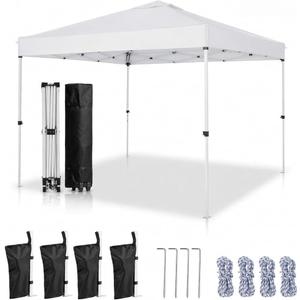 10x10 Pop Up Canopy Tent, Waterproof UV Blocking Heavy Duty Steel Frame with Wheeled Bag & Sandbags, One-Person Setup, Ideal for Outdoor Beach, Party, Camping, Backyard, Tailgate Events (White)