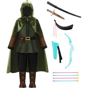 ReliBeauty Kids Archer Costume Boys Girls Hunter Costume with Cape, Green (8-10/150)