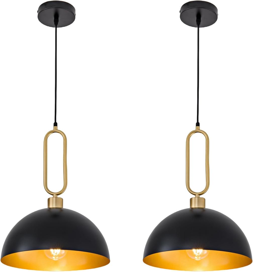 2Pack Black Gold Pendant Light, 11.8in Farmhouse Ceiling Hanging Lights Over Sink, Lighting Fixture for Kitchen Island Dining Table Bedroom Laundry Room Hallway Restaurant