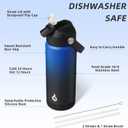 BJPKPK Insulated Water Bottle with Straw Lid, 18oz Thermo Water Bottles, Flex Handle & Non-slip Boot, BPA Free Leak Proof Stainless Steel Metal Thermo, Tumblers, Cups,Black Blue