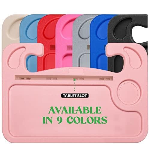lebogner Steering Wheel Tray, Car Tray for Eating, Hook On Steering Wheel Desk for Food, Laptop and Car Accessories, Car Road Trip Must Haves Gadgets Car Table (Light Pink, with Tablet Slot)
