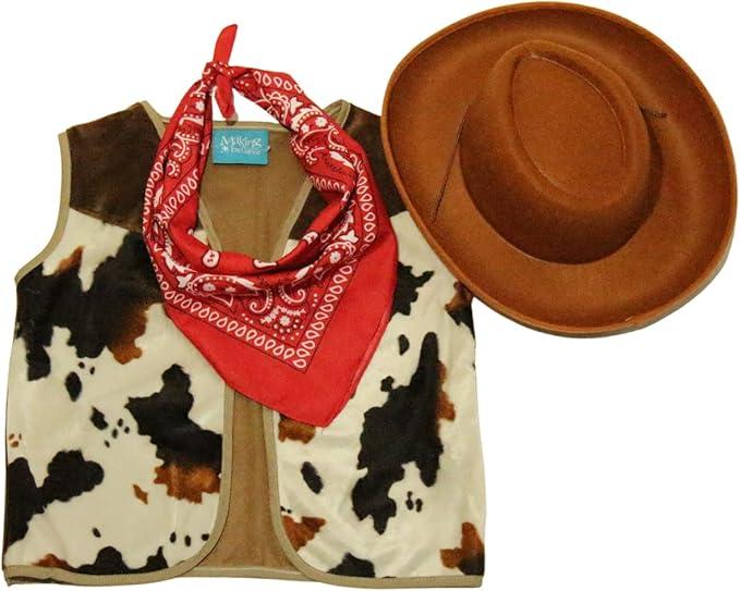Kids Western Rodeo Cowboy or Cowgirl Classic Costume Set - Vest, Brown Hat, Bandanna, XL