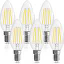 LED Candelabra Light Bulbs 40 watt Equivalent, E12 LED Bulb Non-Dimmable Chandelier Light Bulb, 5000K Daylight B10 LED Candle Bulb, 90+CRI, 400LM, Cear Glass, 6 Pack