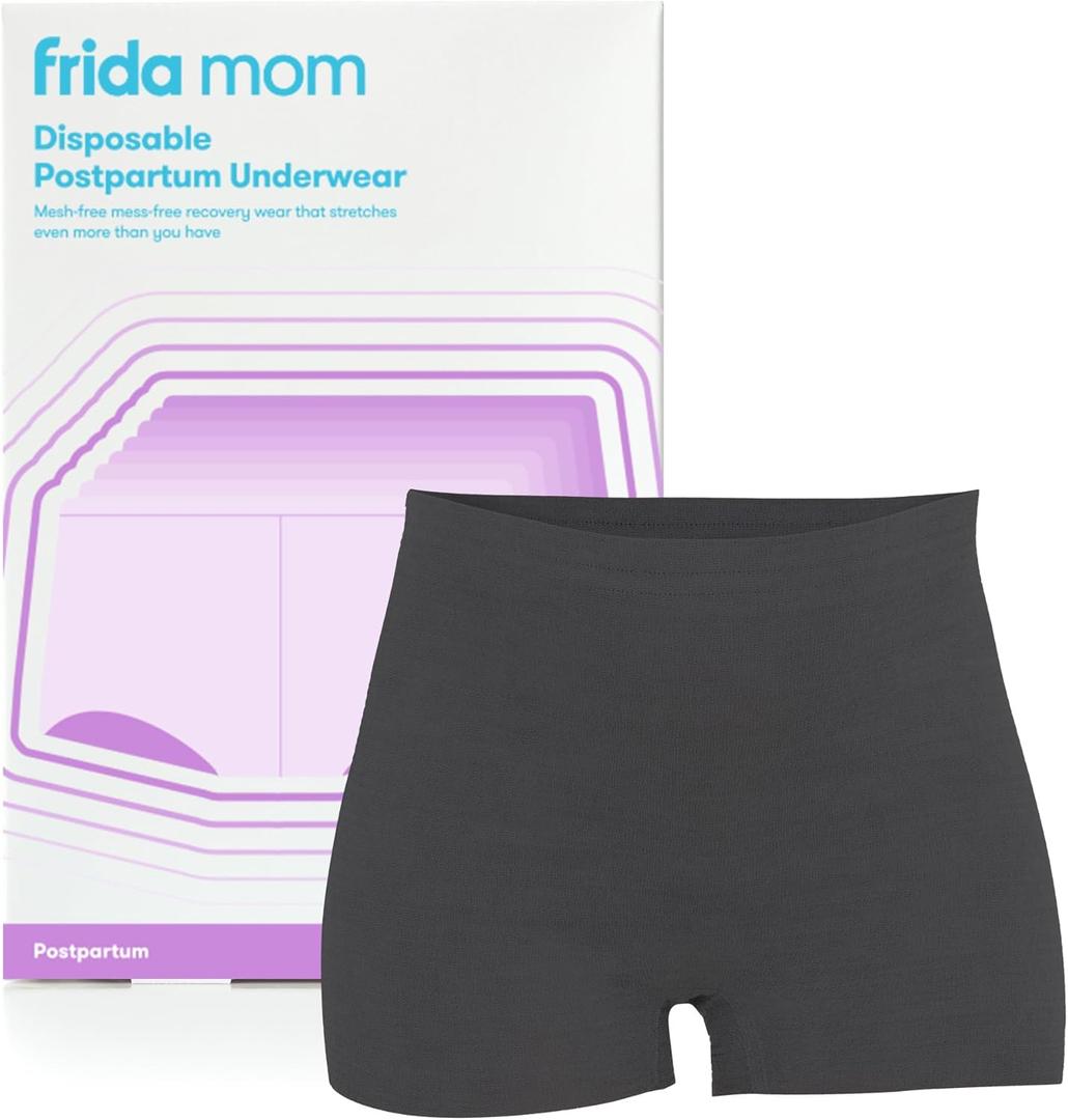 Frida Mom Postpartum Underwear, Disposable Boyshort Panties, Seamless, Stretch Support, New Mom Essentials (Regular (Waist 28"-42" stretched), Black)