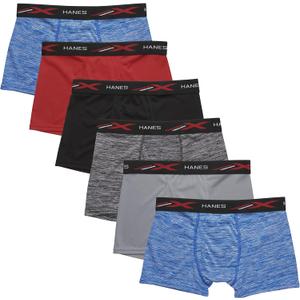 Hanes Boys' X-Temp Boxer Briefs, Moisture Wicking Breathable Underwear, Tagless, Assorted 6 Pack (Large, Red/Black/Blue - 6 Pack)