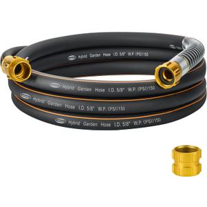 5/8 in. 10 ft. High Flow Heavy Duty Garden Hose Flexible Hybrid Rubber Water Hose, No Memory Durable Premium Water Hose Leader Hose for Watering, Irrigation, Water Transfer Pump