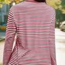Gardenwed Long Sleeve Shirts for Women Striped Crewneck Loose Fit Basic Tops 2025 Fall T-Shirt (Red, S)