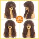 80s Rock Mullet Wigs for Men and Women Long Brown Curly Wig 70s 80s Costumes for Men Women Halloween Cosplay Party Wigs