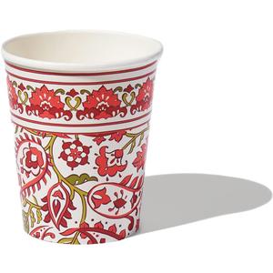 2 x Coterie Paisley Paper Cups (Set of 10) - Red and Green Floral Fancy Cups for Christmas, Holidays, Bridal Showers, and More - Winter Floral Party Supplies | 9oz