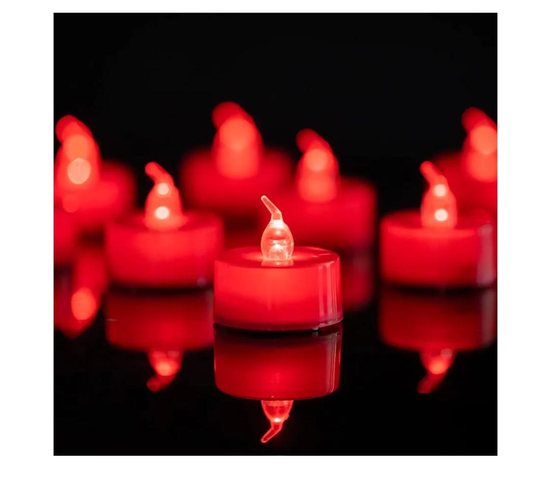 LANKER 24 Pack LED Tea Lights Candles, Flickering Red Flameless Tealights, Long Lasting Battery Operated Fake Candles, Decoration for Wedding, Halloween and Christmas (Red  24pcs)