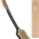 ENAMELEVO Back Scrubber Shower Brush, Dry Brushing Body Brush with 17.7 Inch Curved Long Handle, Natural Bristles for Lymphatic Drainage, Soft & Stiff Bristles (Stiff-Thick Boar Bristles)