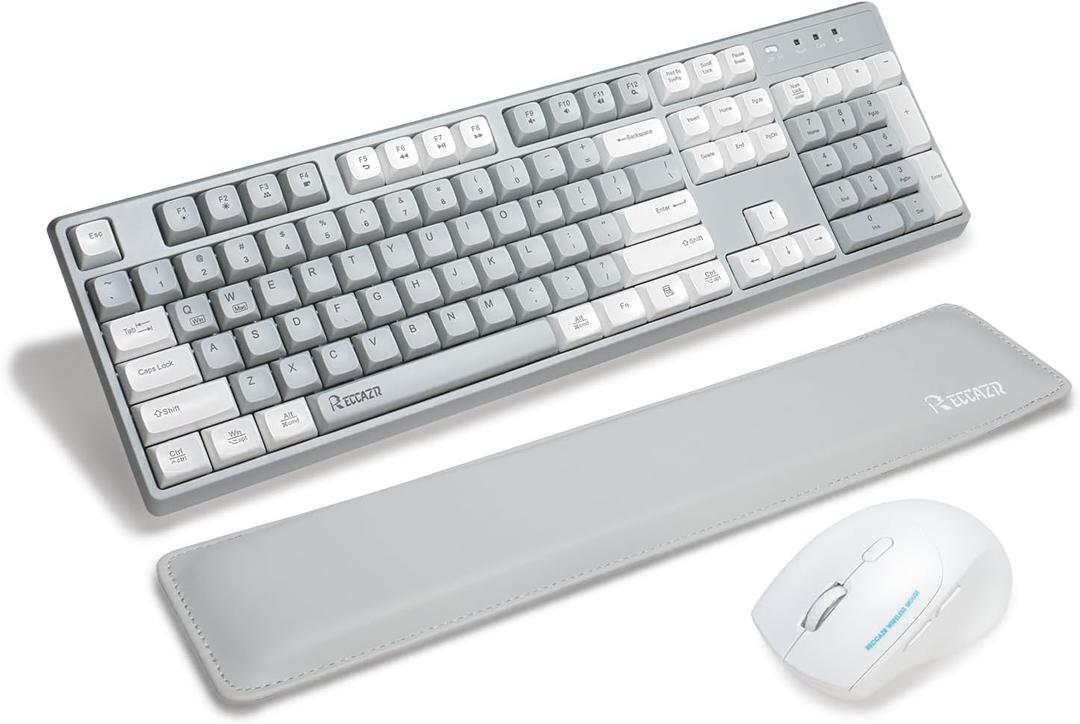 Wireless Keyboard and Mouse Combo with Wrist Rest, 2.4G Full-Sized Keyboard and Mouse Cordless, 3 DPI Adjustable Silent Mouse, Dual-System Keyboard for Computer/Laptop/Windows/Mac