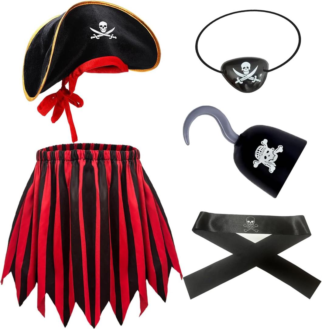 5Pcs Pirate Costume Kids,Girls Pirate Costumes Halloween Pirate Dress Up Pirate Accessories for Kids Gift (Medium)