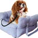 Medium Dog Car Seat Up to 28lbs - Pet Travel Bed Booster with Storage, Safety Tether, Anti-Slip Bottom for Cars (Blue)