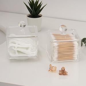 Clear Square Acrylic Storage Jars 4 Pack, Plastic Bathroom Organizer for Cotton Swabs, Rounds, Pads, Balls, Floss Picks