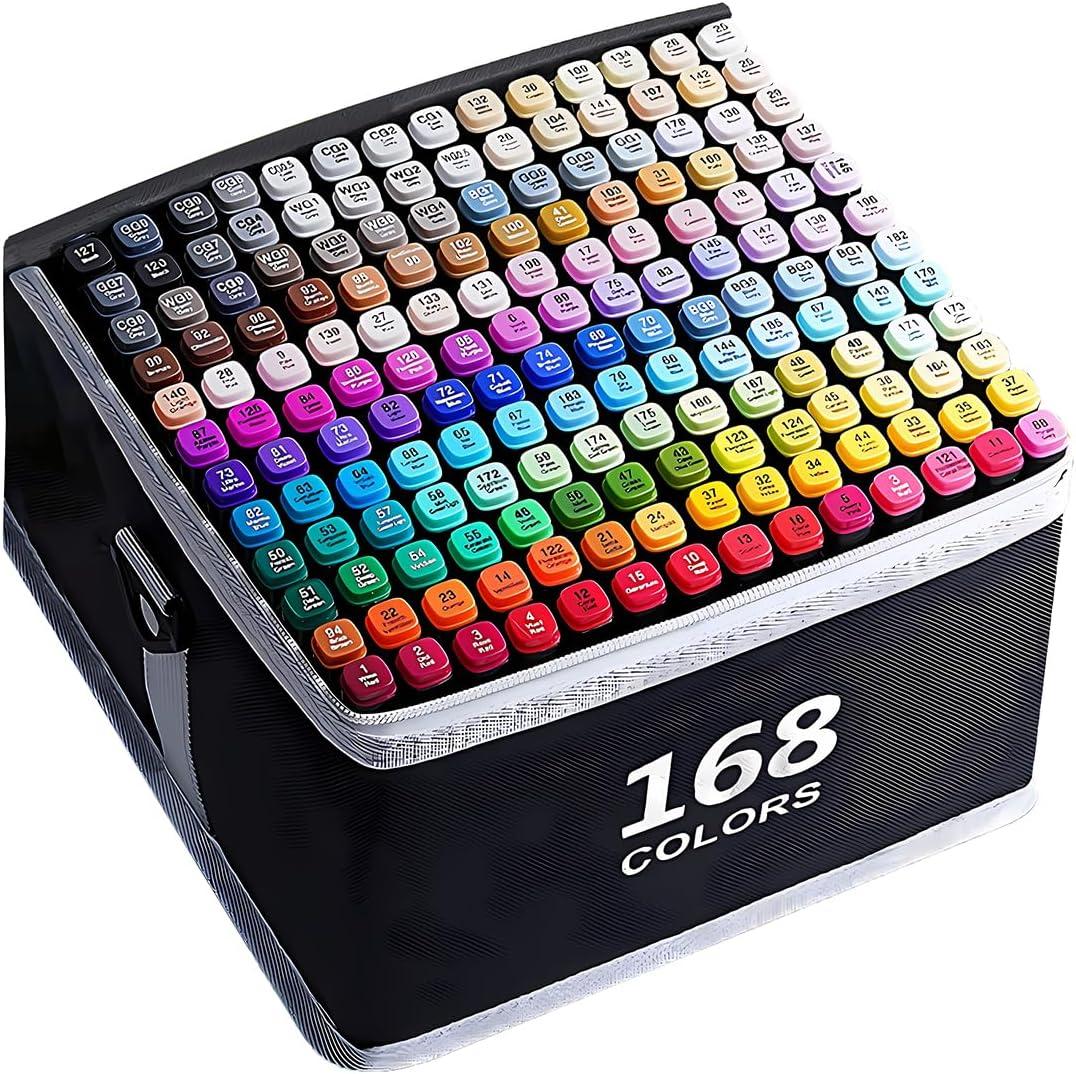 Alcohol Markers 168 Colors with Base Drawing Pen Dual Tip Art Markers for Sketch Anime Illustrations