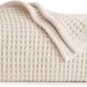 Bedsure Gentlesoft 100% Cotton Large Throw Blanket for Couch 50x70 inches - Breathable and Soft, Waffle Weave Throw Blanket for Office, Khaki (a Little Bit Yellow)