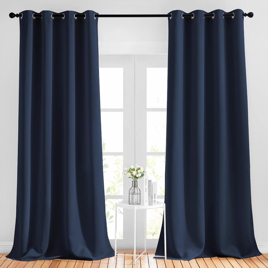 NICETOWN Navy Blue Blackout Curtains 102 inch Length, Grommet Energy Saving Thermal Drapes Sound Reducing Heat Blocking Window Treatments for Living Room, 2 Panels, W52 x L102 NICETOWN Navy Blue Blackout Curtains 102 inch Length, Grommet Energy Saving Thermal Drapes Sound Reducing Heat Blocking Window Treatments for Living Room, 2 Panels, W52 x L102