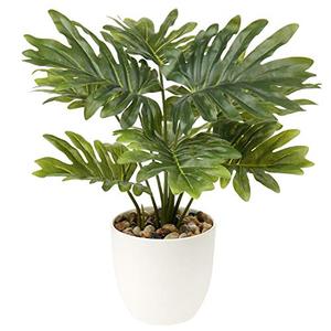 Briful 18'' Tall Artificial Monstera Plant for Home Decor - Indoor Potted Faux Greenery in White Pot for Bathroom Kitchen Decorations