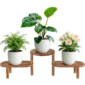 3 Tier Corner Plant Stand Indoor - Adjustable Wood Convex Flower Stand for Small Spaces, Heavy Duty Long Plant Shelf for Living Room Balcony Hallway