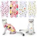 4 Pieces Cat Recovery Suits Body Wraps Breathable Kittens Recovery Clothes for Cats Small Dogs Abdominal Weaning(Banana, Football, Strawberry, Donut,S)