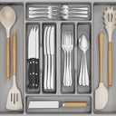 Lifewit Silverware Organizer, Plastic Kitchen Utensil Drawer Tray, Cutlery Flatware Storage Holder for Spoons Forks Knives, 20 x 16"/ 52 x 42cm, 8 Compartment, Gray