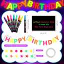 AmazingSpark Neon Birthday Party Decorations, DIY Glow in The Dark Party Supplies Include 8 Neon Fluorescent Pens, 3 Happy Birthday Banner Glow Dots, and 1 Black PVC Background