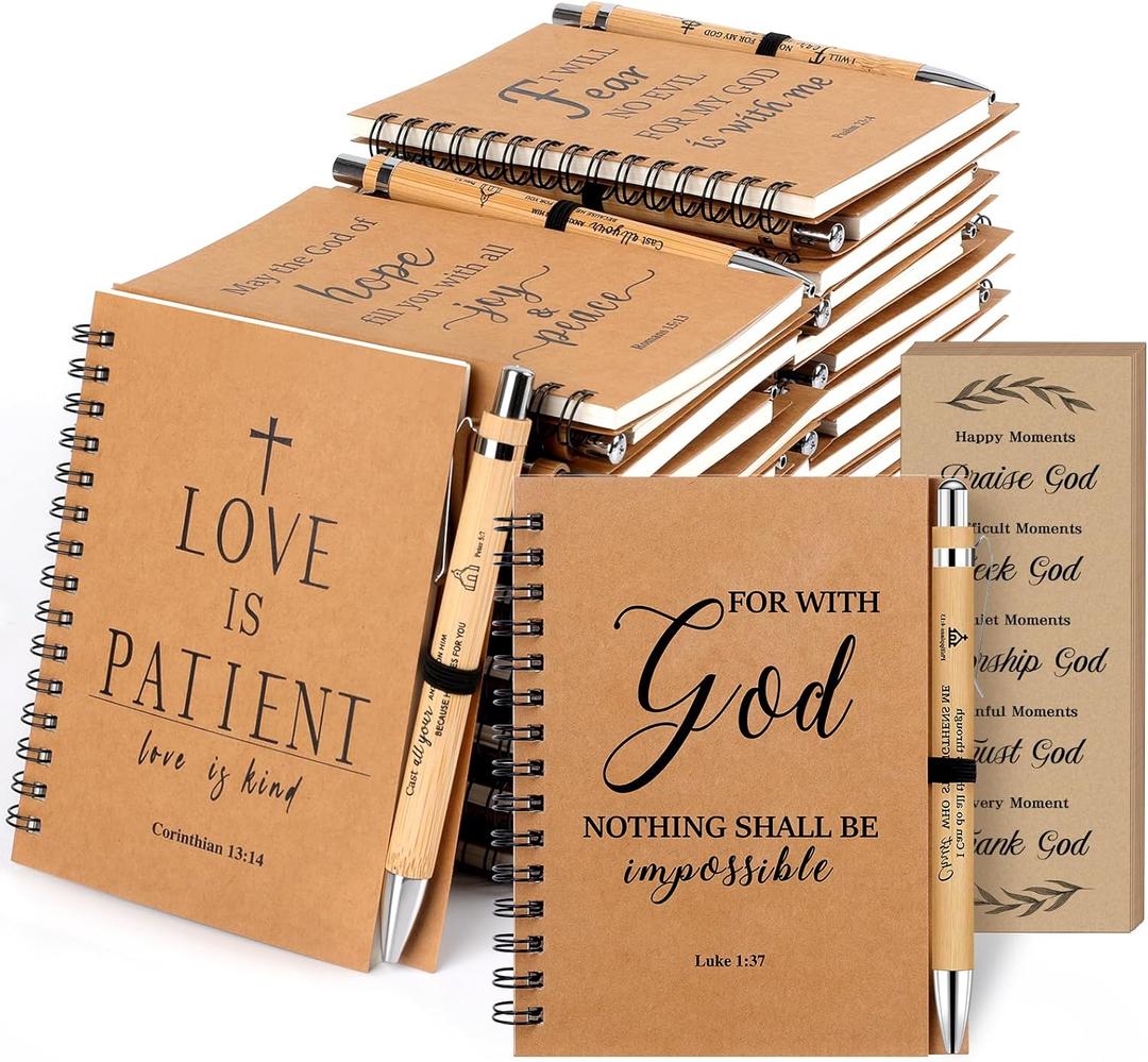 NEOACT 90 Pcs/30 Set Christian Gifts Bulk - Prayer Journal Scripture Notebook with Ballpoint Pen and Christian Bookmark,Christmas Gifts for Pastor Church Members Bible Study Groups
