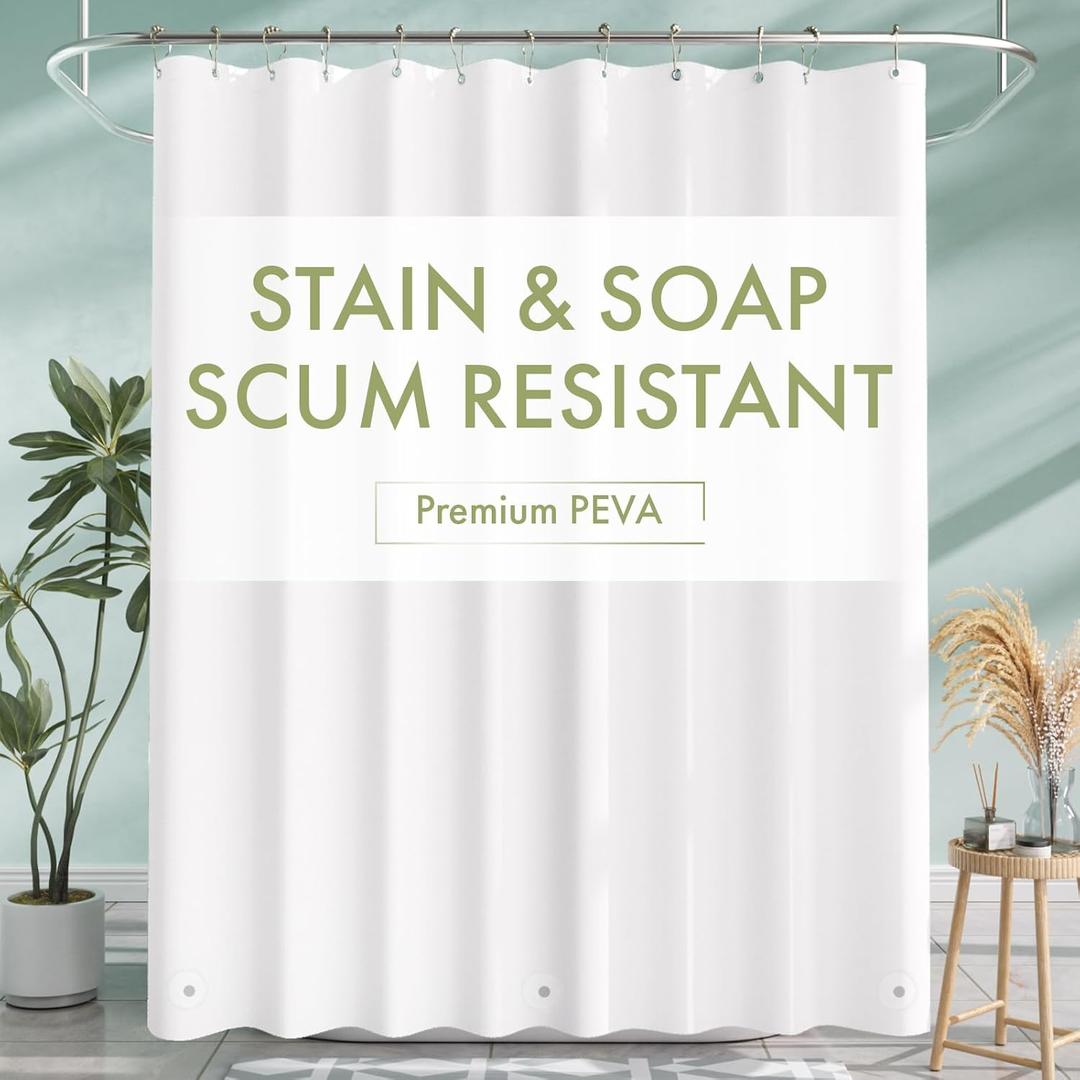 AmazerBath Shower Curtain Liner, 72x72 Plastic White Shower Curtain Liner, Cute Waterproof PEVA Shower Curtains, Lightweight Shower Curtains for Bathroom with Magnets and 12 Grommet Holes