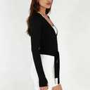 Women Crop Wrap Top Thumb Hole Long Sleeve Active Self Tie Workout Shirt Ballet Pilates Yoga Wrap Tops (Black, S)